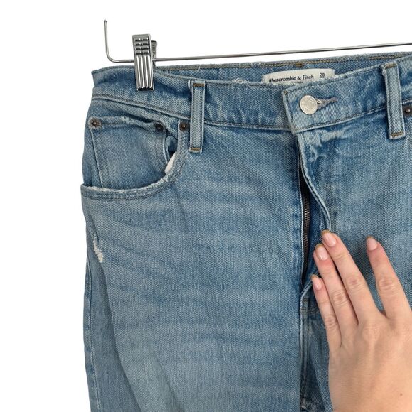 Abercrombie The 90s Straight Ultra High Rise Jean Distressed Med Wash Women 28 - Picture 3 of 10
